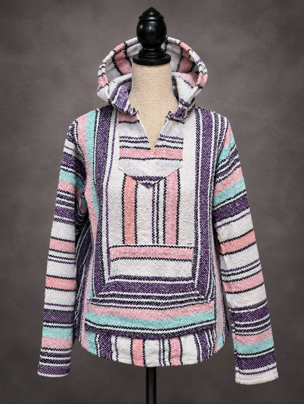 Iguana Jack Baja Hoodie Rug Pastel Striped Mexican Pullover M